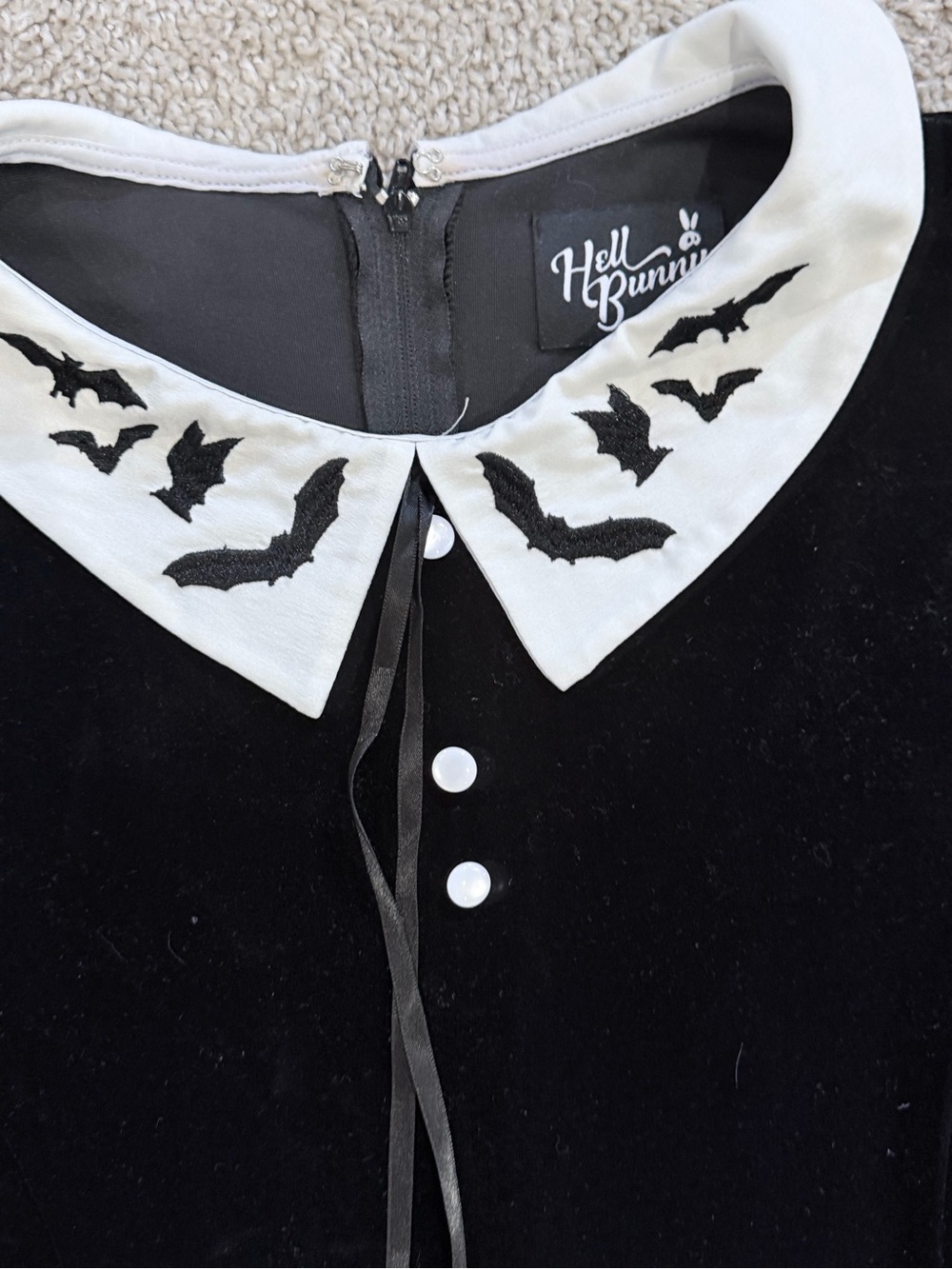 Hell Bunny Black Dress with White Peter Pan Collar - Picture 3 of 6
